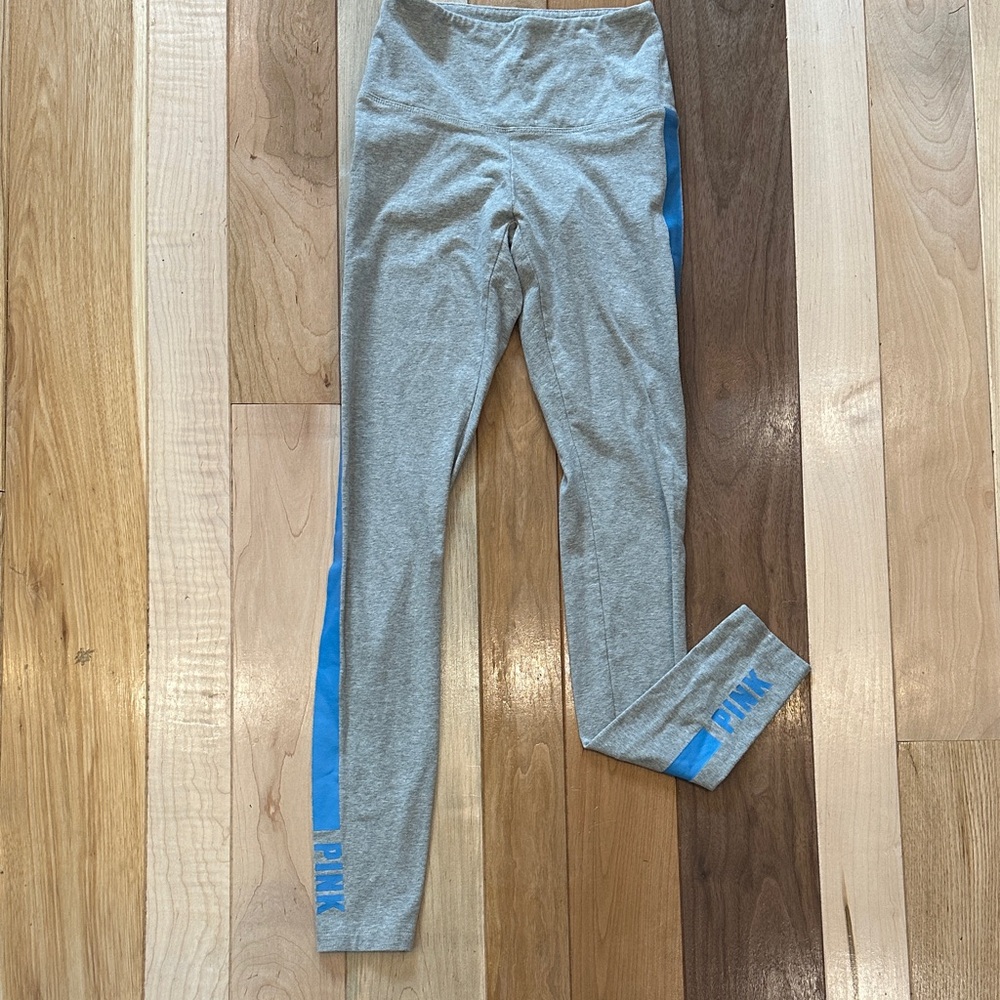 PINK Victoria's Secret Gray Leggings with Blue Side Stripe
